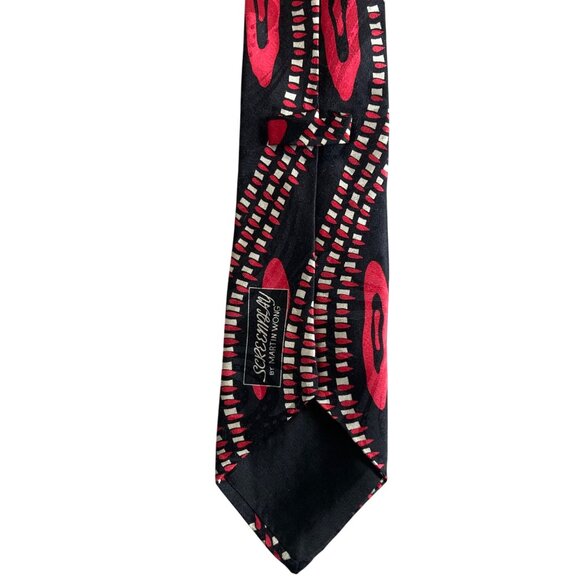 Vintage Screenplay by Martin Wong Silk Tie Groovy Hypnotic Red Black Made in USA - Picture 4 of 5